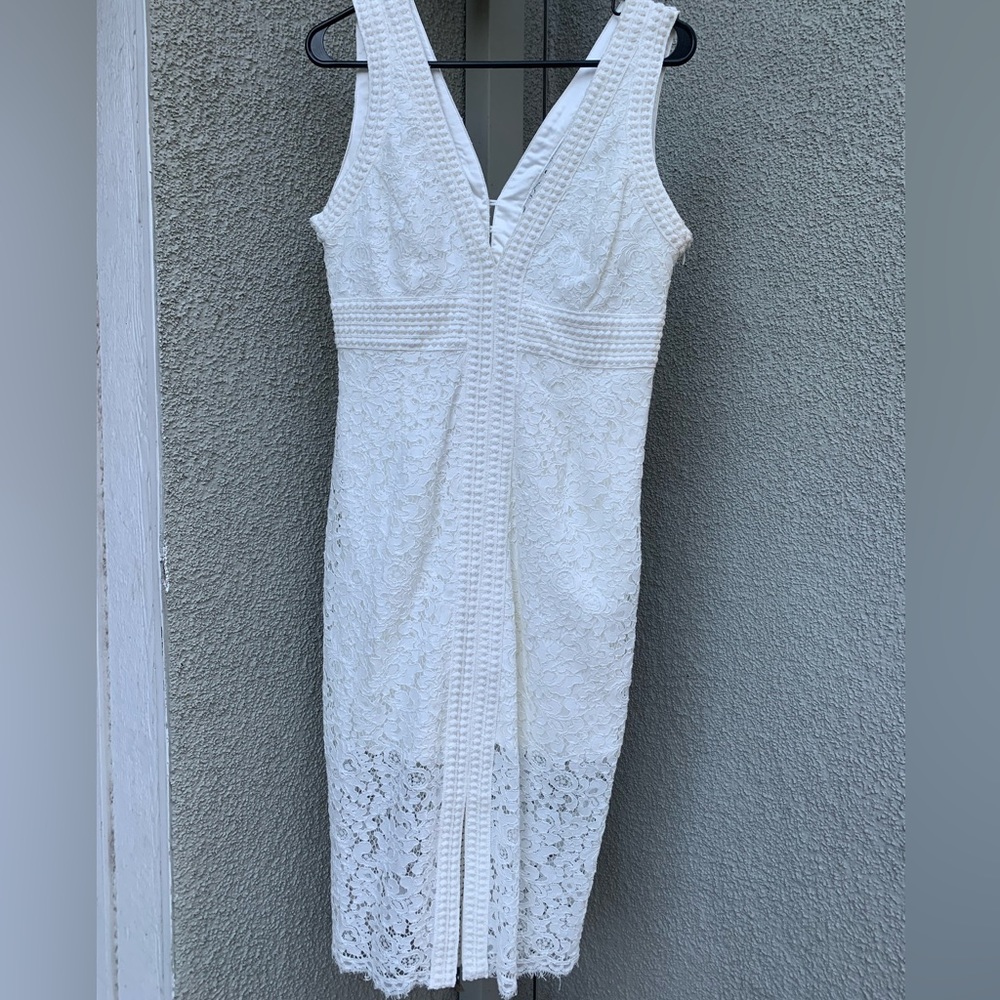 Bardot white lace deep v dress